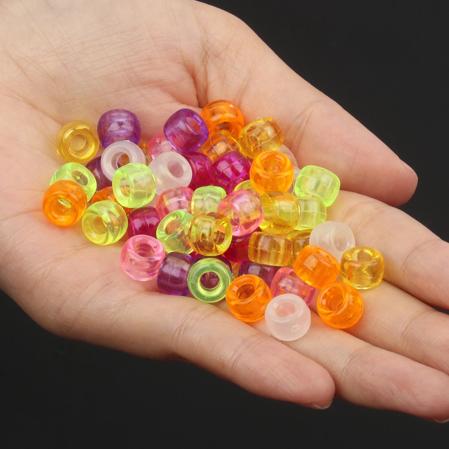100pcs Wholesale Clear Colored Pony Beads 6x9mm Acrylic Loose Spacer Beads For Jewelry Making Diy Nakelace Bracelet Supplies - Drop Fanatic