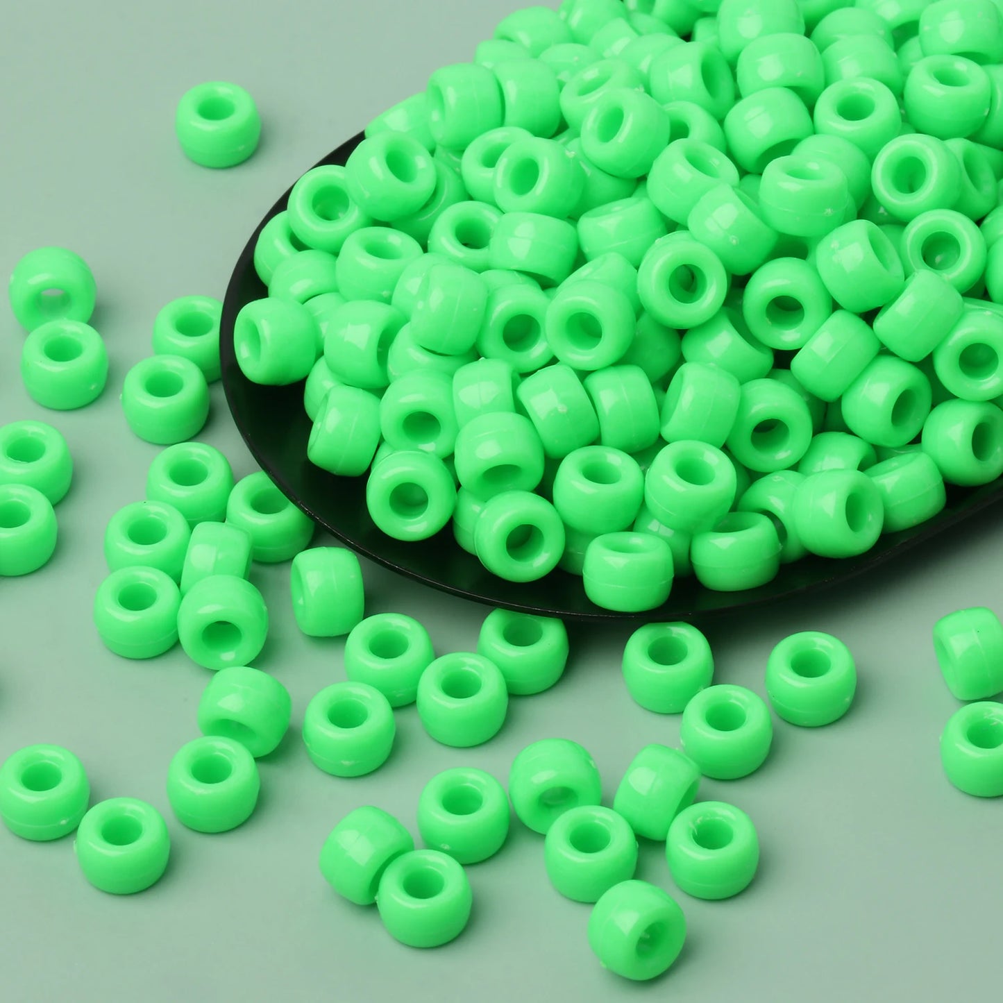 100pcs Green Color 6x9mm Pony Beads Acrylic Loose Beads Diy Craft Jewelry Bracelets Making Hair Supplies - Drop Fanatic