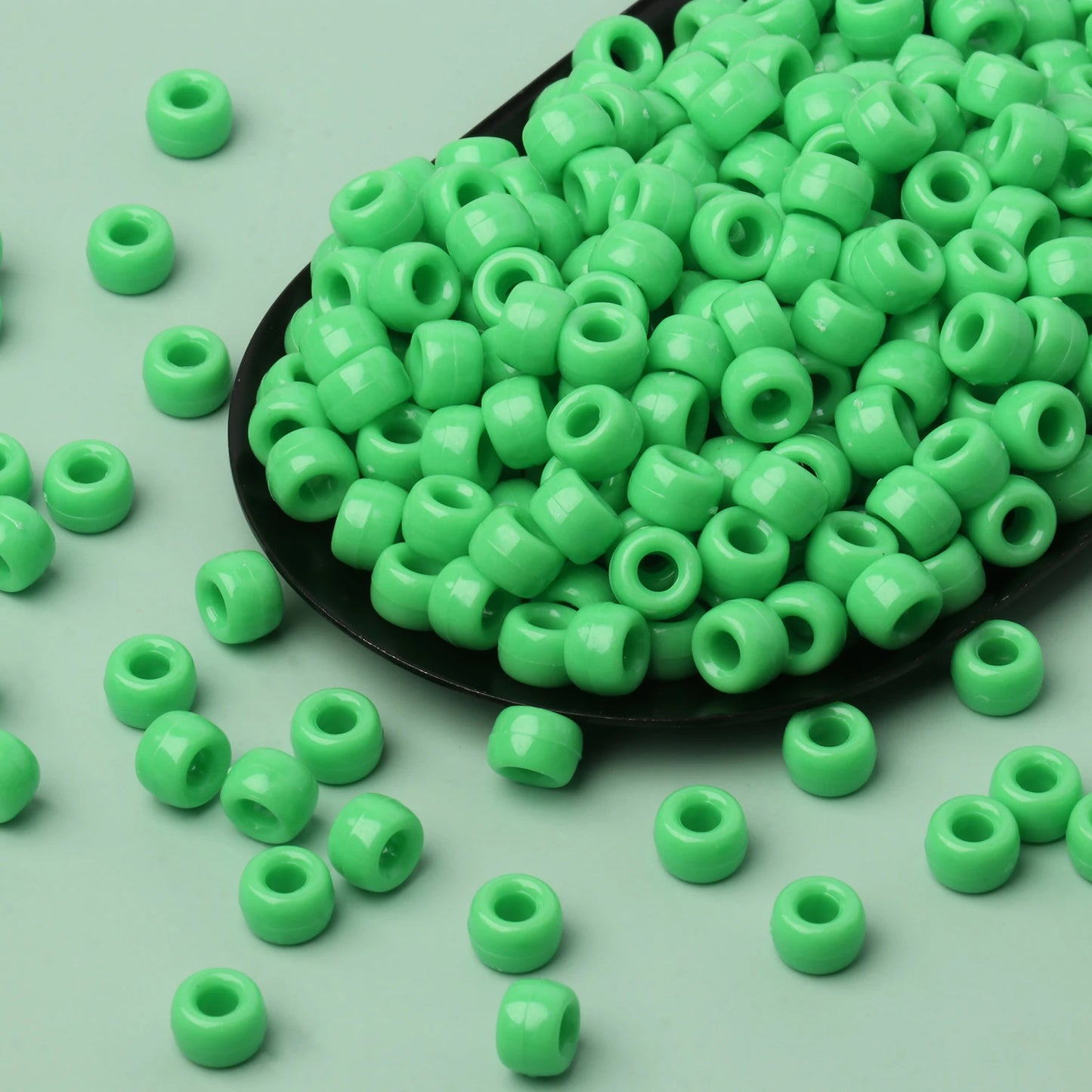 100pcs Green Color 6x9mm Pony Beads Acrylic Loose Beads Diy Craft Jewelry Bracelets Making Hair Supplies - Drop Fanatic