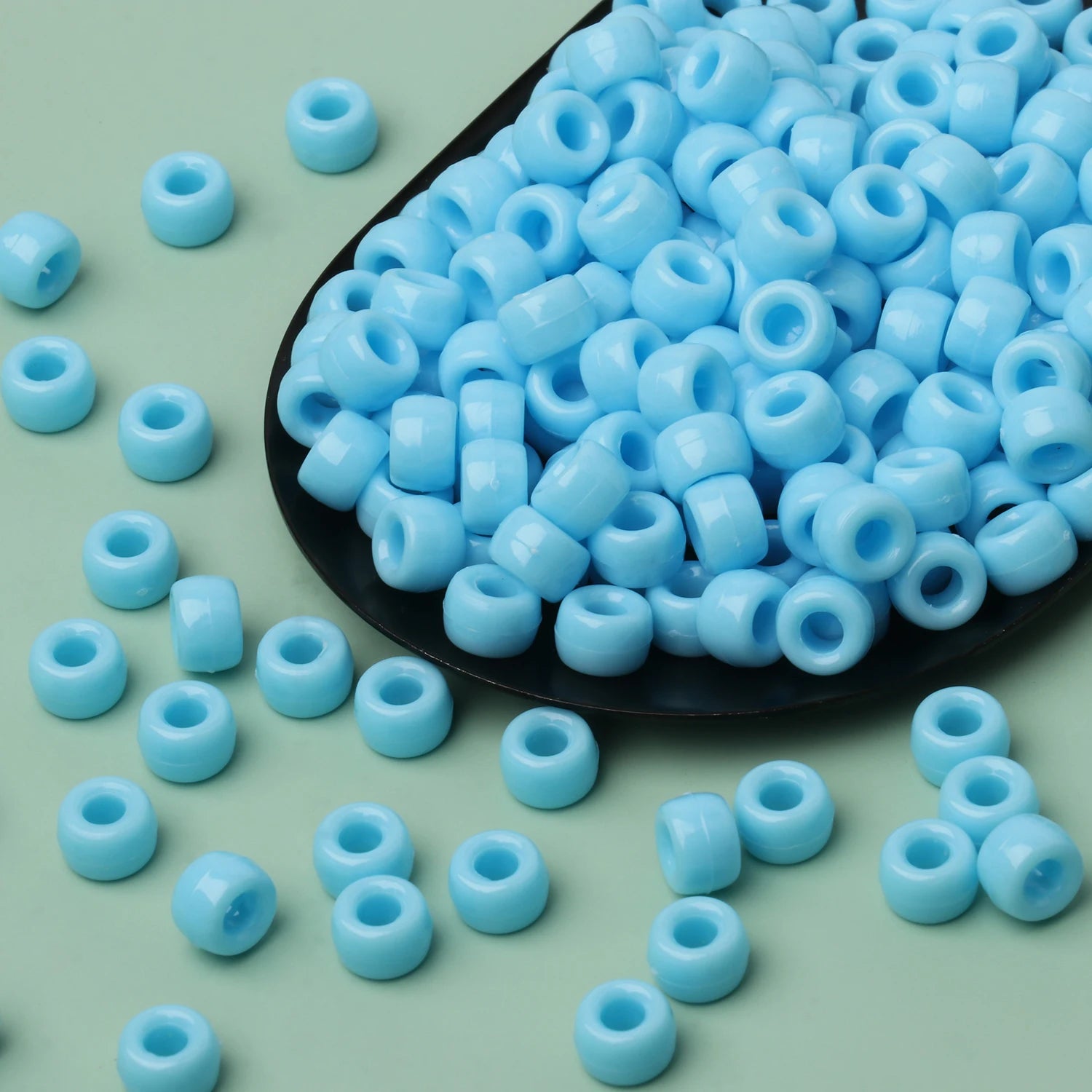 100pcs Blue Color 6x9mm Pony Beads Acrylic Loose Beads Diy Craft Jewelry Bracelets Making Hair Supplies - Drop Fanatic