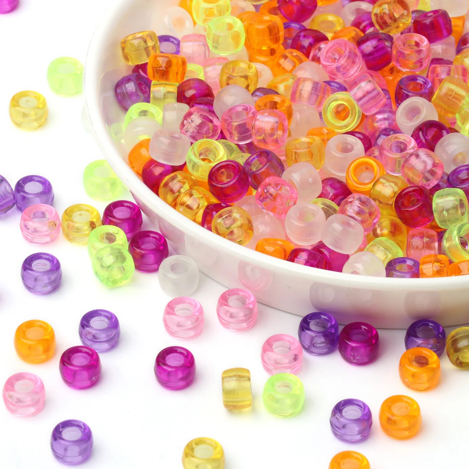 100pcs Wholesale Clear Colored Pony Beads 6x9mm Acrylic Loose Spacer Beads For Jewelry Making Diy Nakelace Bracelet Supplies - Drop Fanatic