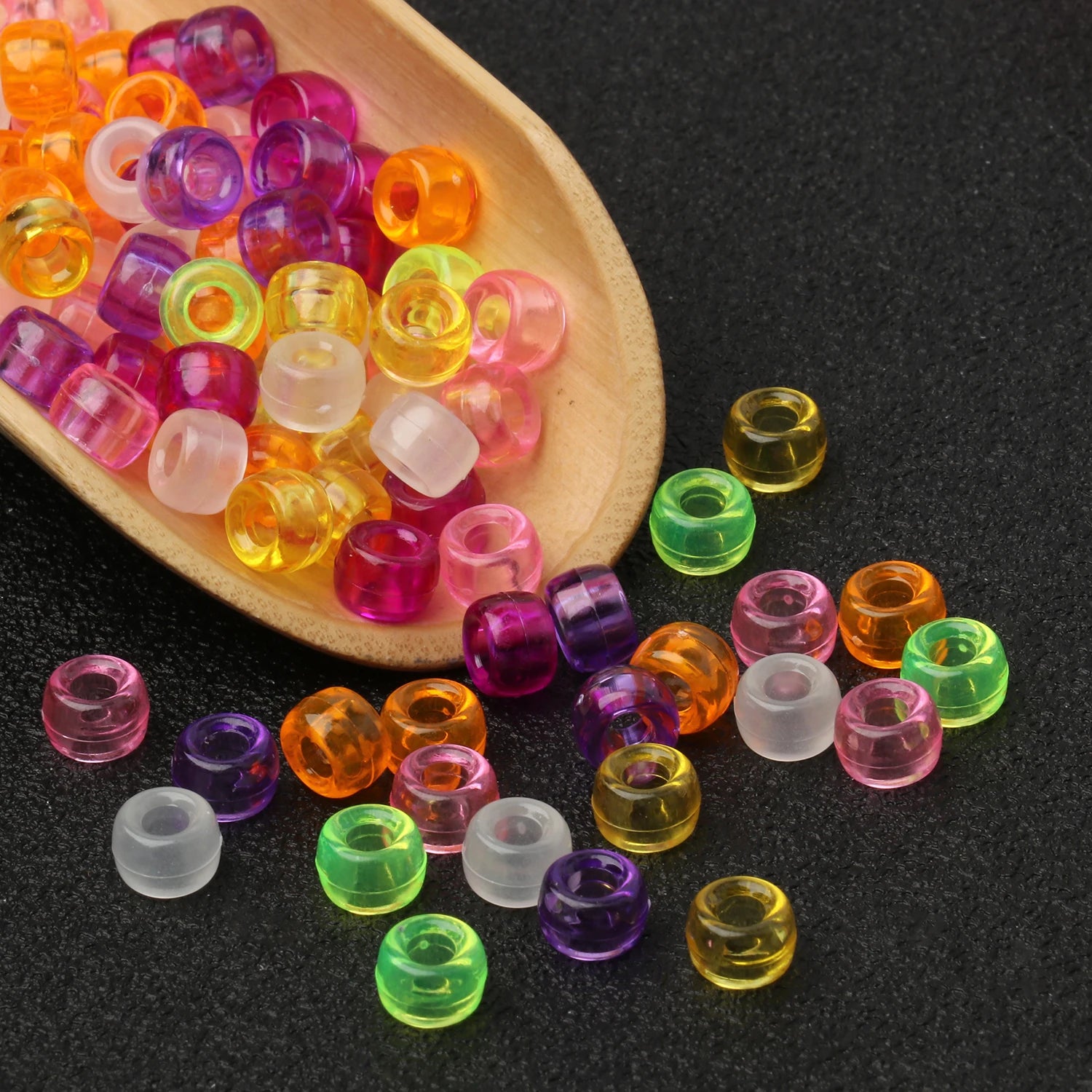 100pcs Wholesale Clear Colored Pony Beads 6x9mm Acrylic Loose Spacer Beads For Jewelry Making Diy Nakelace Bracelet Supplies - Drop Fanatic