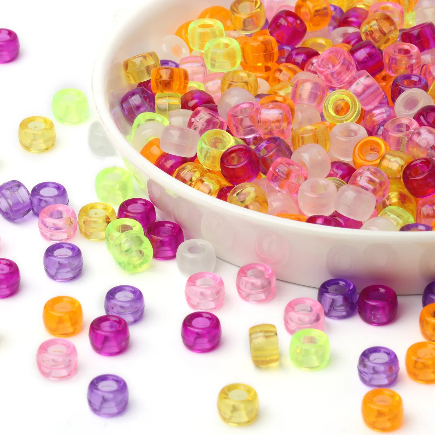 100pcs Wholesale Clear Colored Pony Beads 6x9mm Acrylic Loose Spacer Beads For Jewelry Making Diy Nakelace Bracelet Supplies - Drop Fanatic
