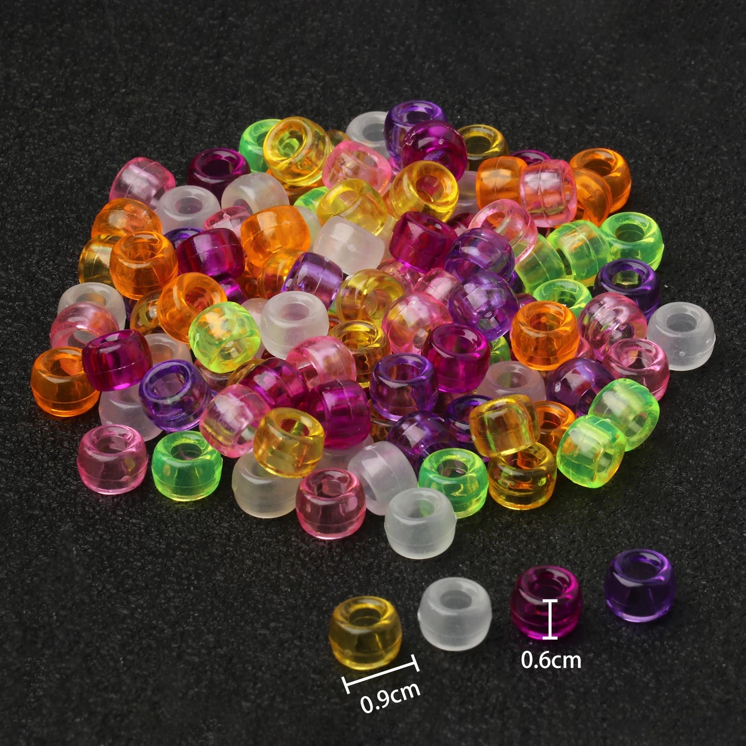 100pcs Wholesale Clear Colored Pony Beads 6x9mm Acrylic Loose Spacer Beads For Jewelry Making Diy Nakelace Bracelet Supplies - Drop Fanatic