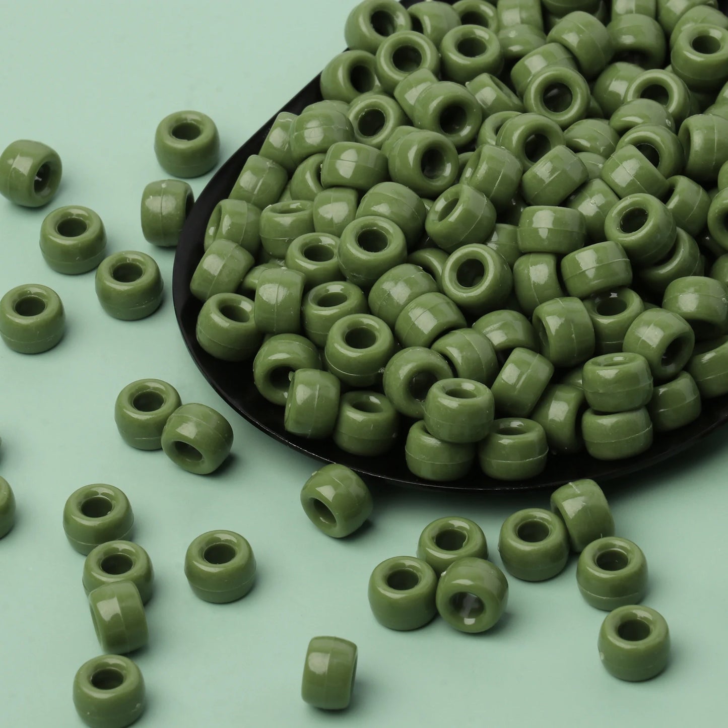 100pcs Green Color 6x9mm Pony Beads Acrylic Loose Beads Diy Craft Jewelry Bracelets Making Hair Supplies - Drop Fanatic